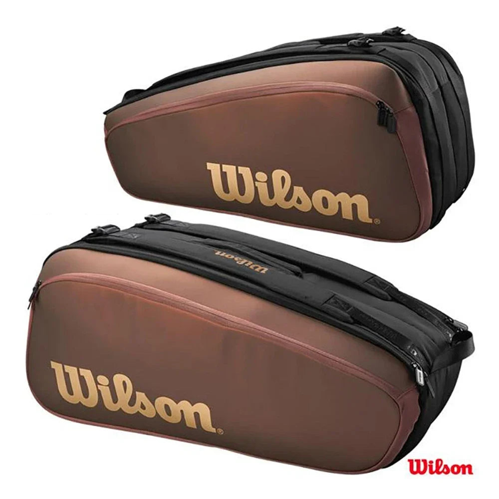 WILSON 2024 Pro Staff V14 Super Tour Brown Tennis Racket Backpack Large 9 Pack Tennis Bag With Thermoguard Racket Compartment