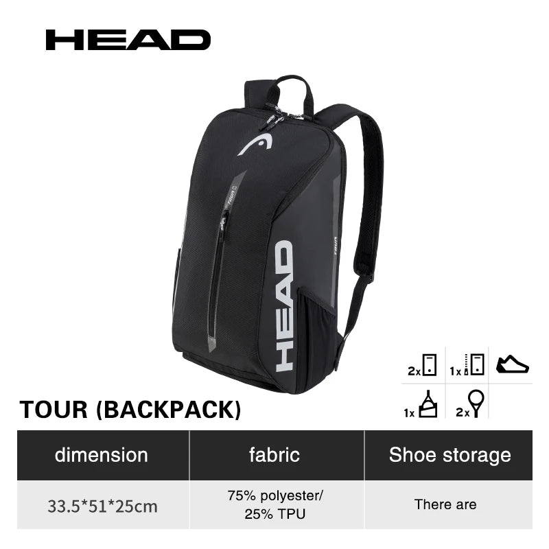 HEAD TOUR Series 2024 Original Tennis Backpack 1-2Pack Head Tennis Racket Bag Padel Beach Tennis Shoulder Bag Racquet Tennis Bag