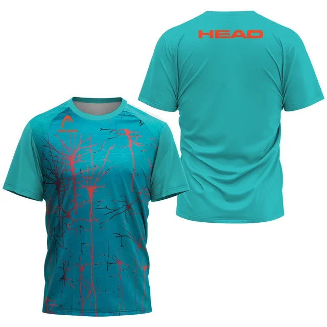 Fashion Tennis Training Clothing 3D Gradient Printed T Shirt For Men Outdoor Badminton Sportswear Summer Loose Short Sleeve Tops