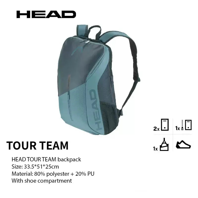 Genuine Head Tennis Backpack Team Multi-funtional Sports Badminton Racket Bag For 1-2 Pcs Padel With Shoes Bag