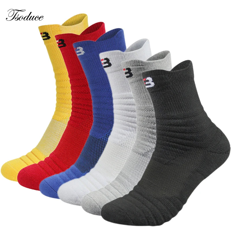 Men Sports Socks Shock-absorbing Cushion Terry Towel Basketball Cycling Running Hiking Tennis Socks for Women Cotton Size 31-48