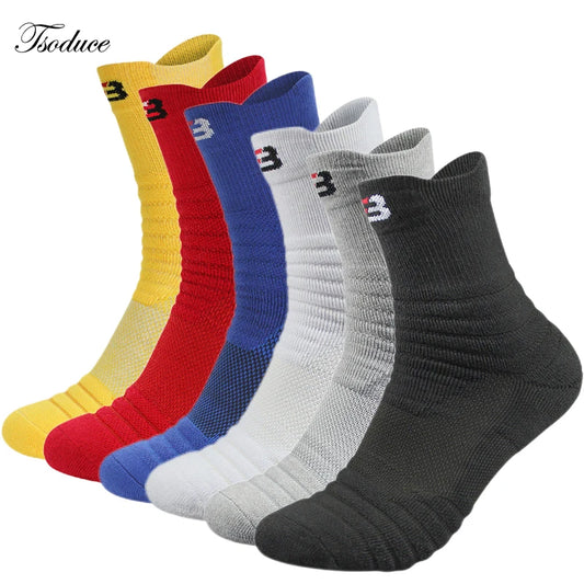 Men Sports Socks Shock-absorbing Cushion Terry Towel Basketball Cycling Running Hiking Tennis Socks for Women Cotton Size 31-48