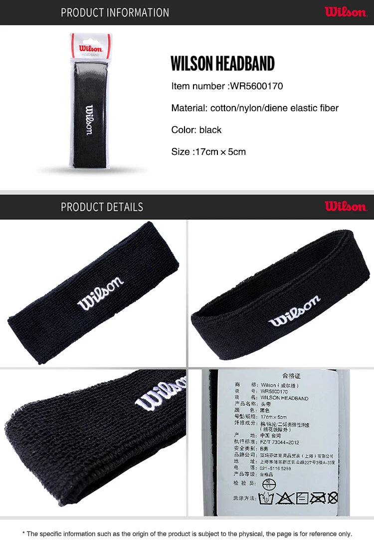 Wilson Headband Elastic Sweatband Sports Headband Adults Women Men Gym Fitness Sweat Hair Band Volleyball Tennis Running