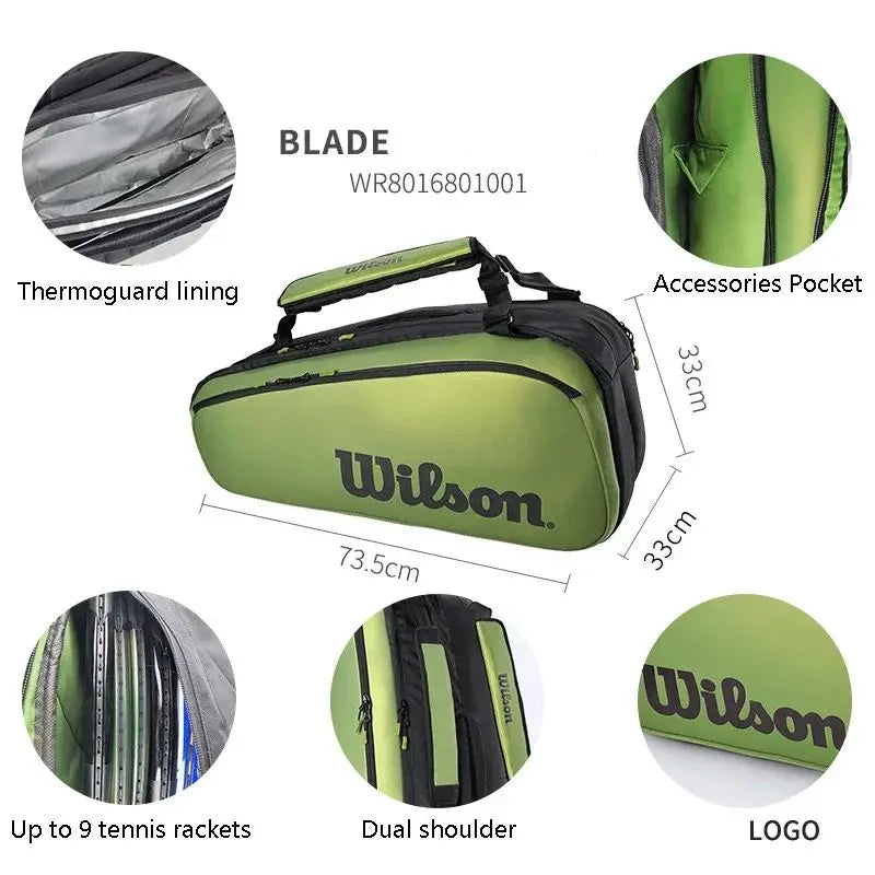 Wilson Blade Super Tour V8 Large capacity 9-Pack Tennis Bag Professional Green Tennis Racquet Backpack With Shoes Compartment