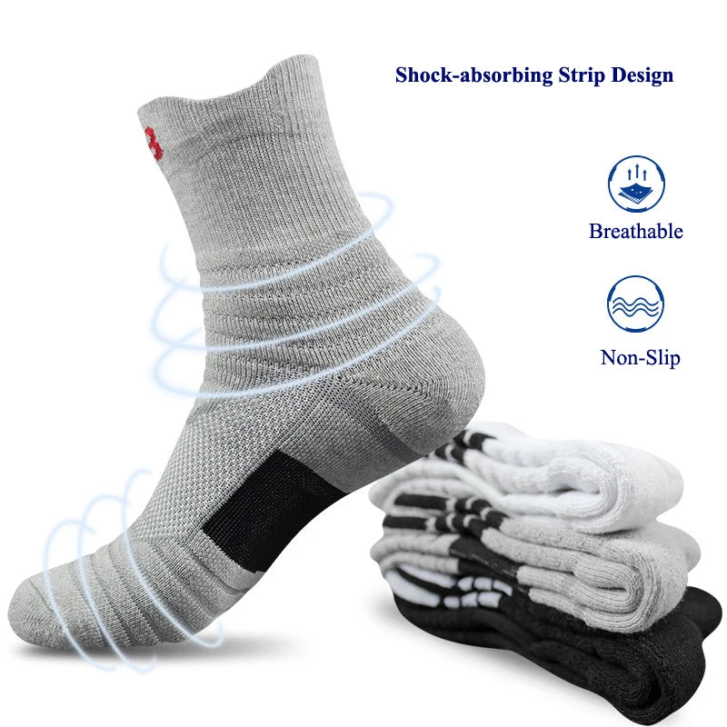 Men Sports Socks Shock-absorbing Cushion Terry Towel Basketball Cycling Running Hiking Tennis Socks for Women Cotton Size 31-48