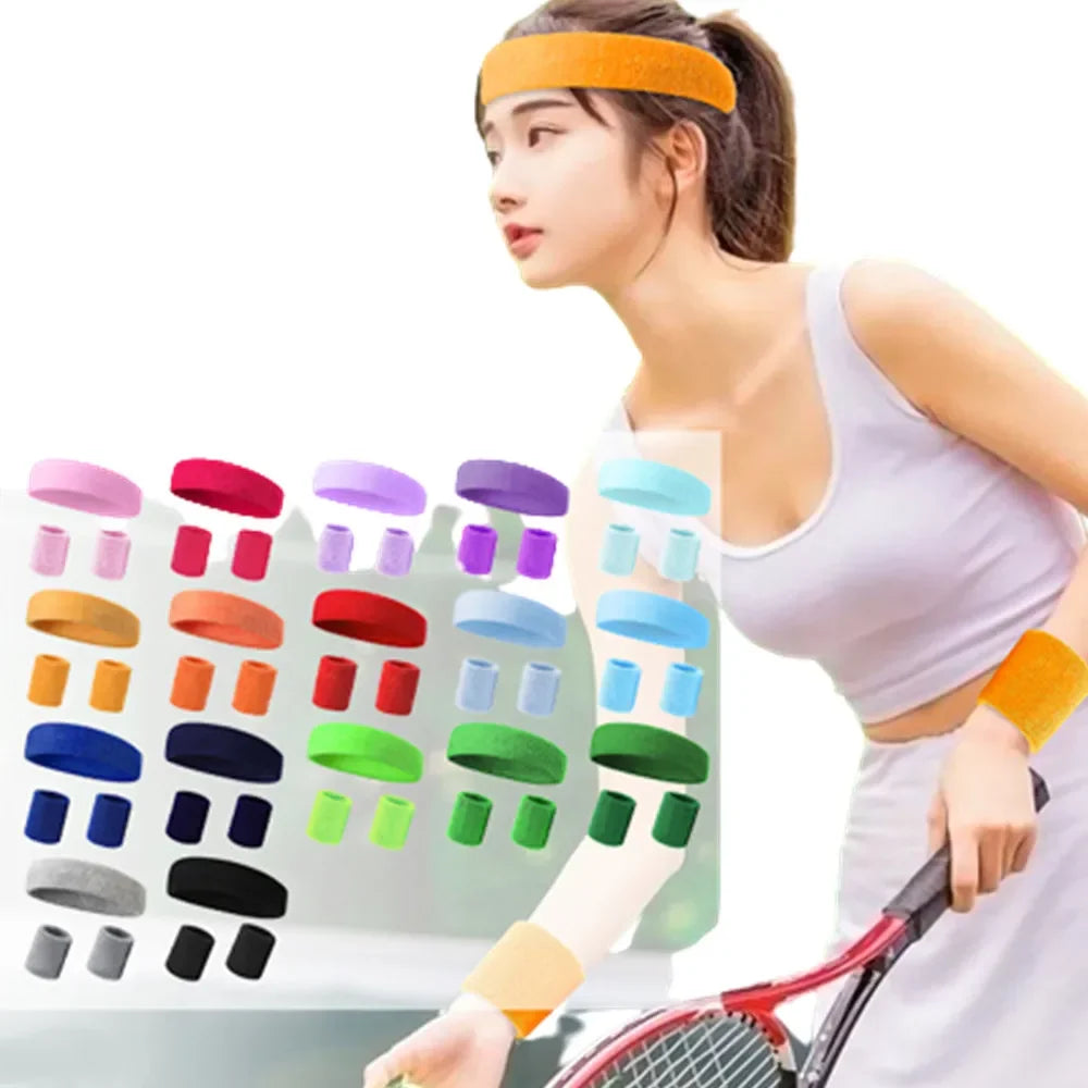 3PCs/set Mens Sports Headband Sweatband Stretch Elastic Outdoor Sport Sweat Headband Wristband Women Gym Running Tennis Headwrap