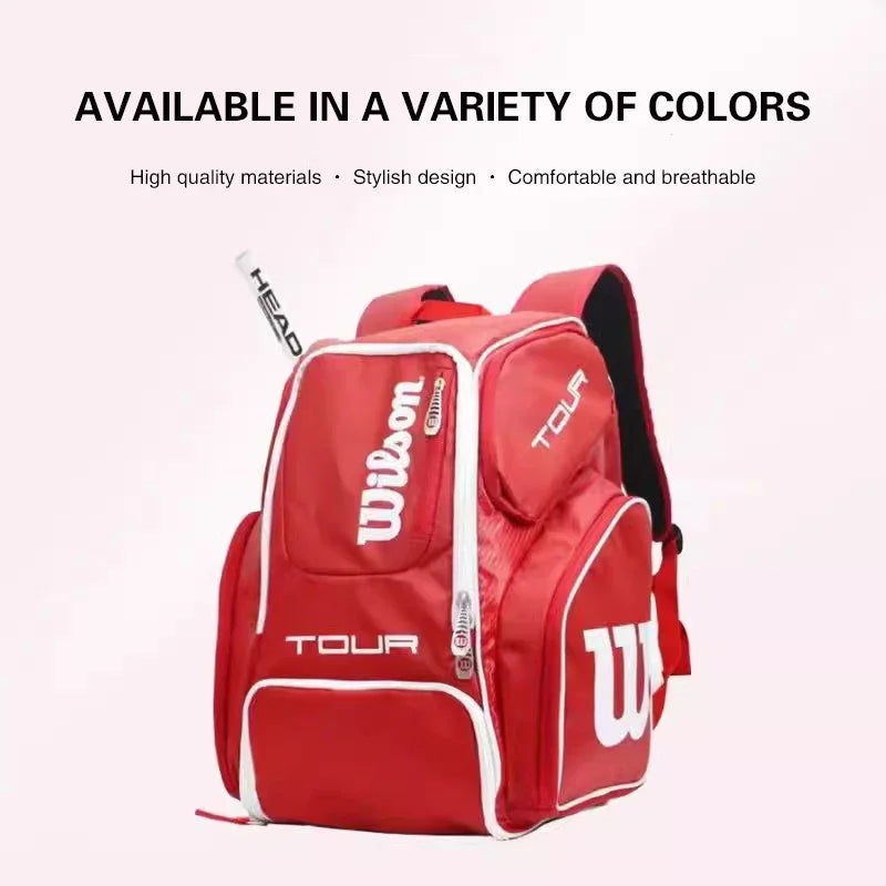 Wilson men's tennis racket backpack, squash badminton racket bag, transport bag, large capacity sports bag