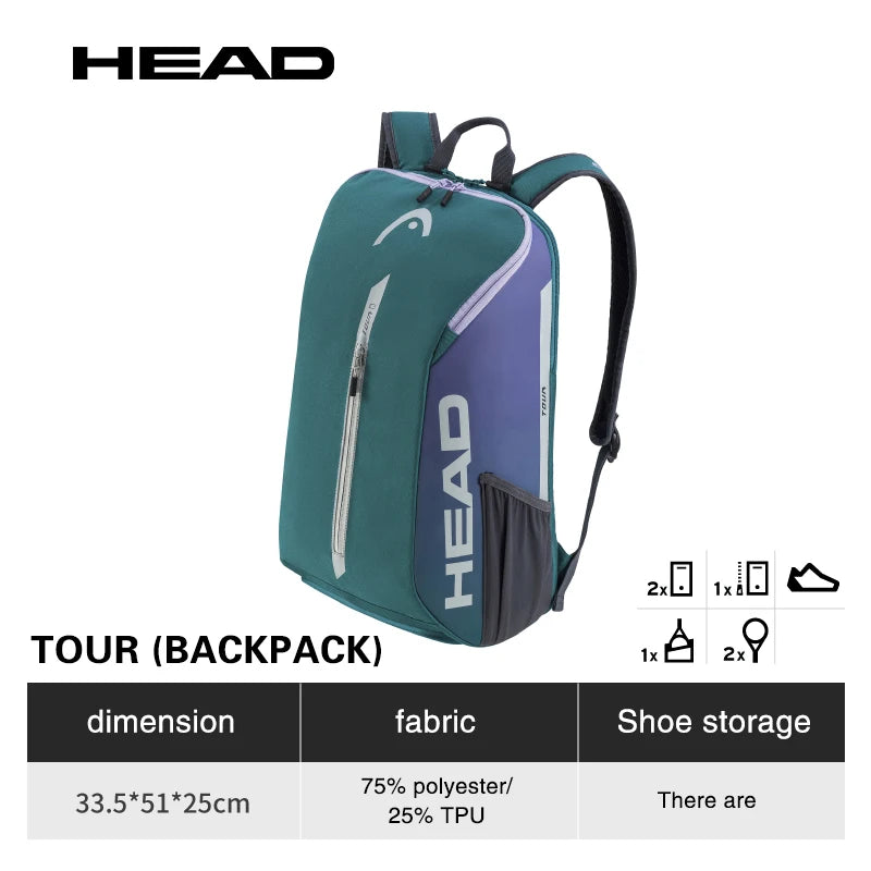 HEAD TOUR Series 2024 Original Tennis Backpack 1-2Pack Head Tennis Racket Bag Padel Beach Tennis Shoulder Bag Racquet Tennis Bag