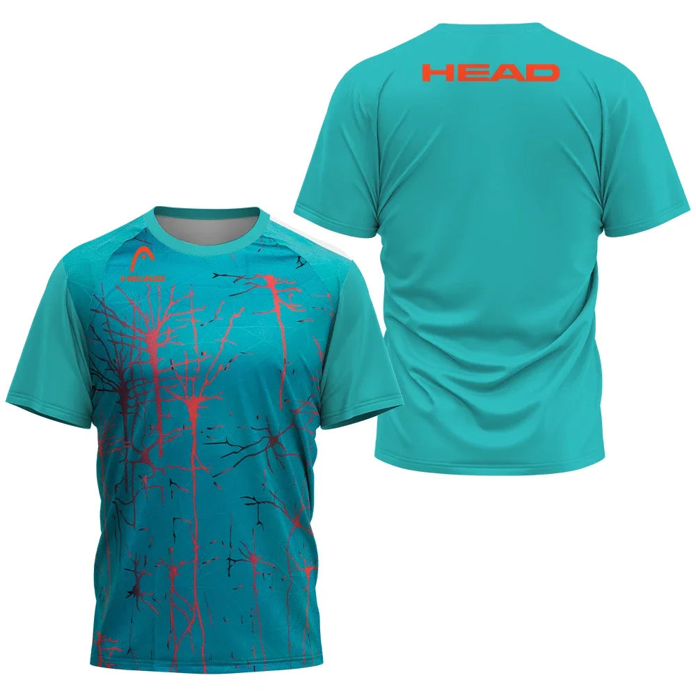 Fashion Tennis Training Clothing 3D Gradient Printed T Shirt For Men Outdoor Badminton Sportswear Summer Loose Short Sleeve Tops