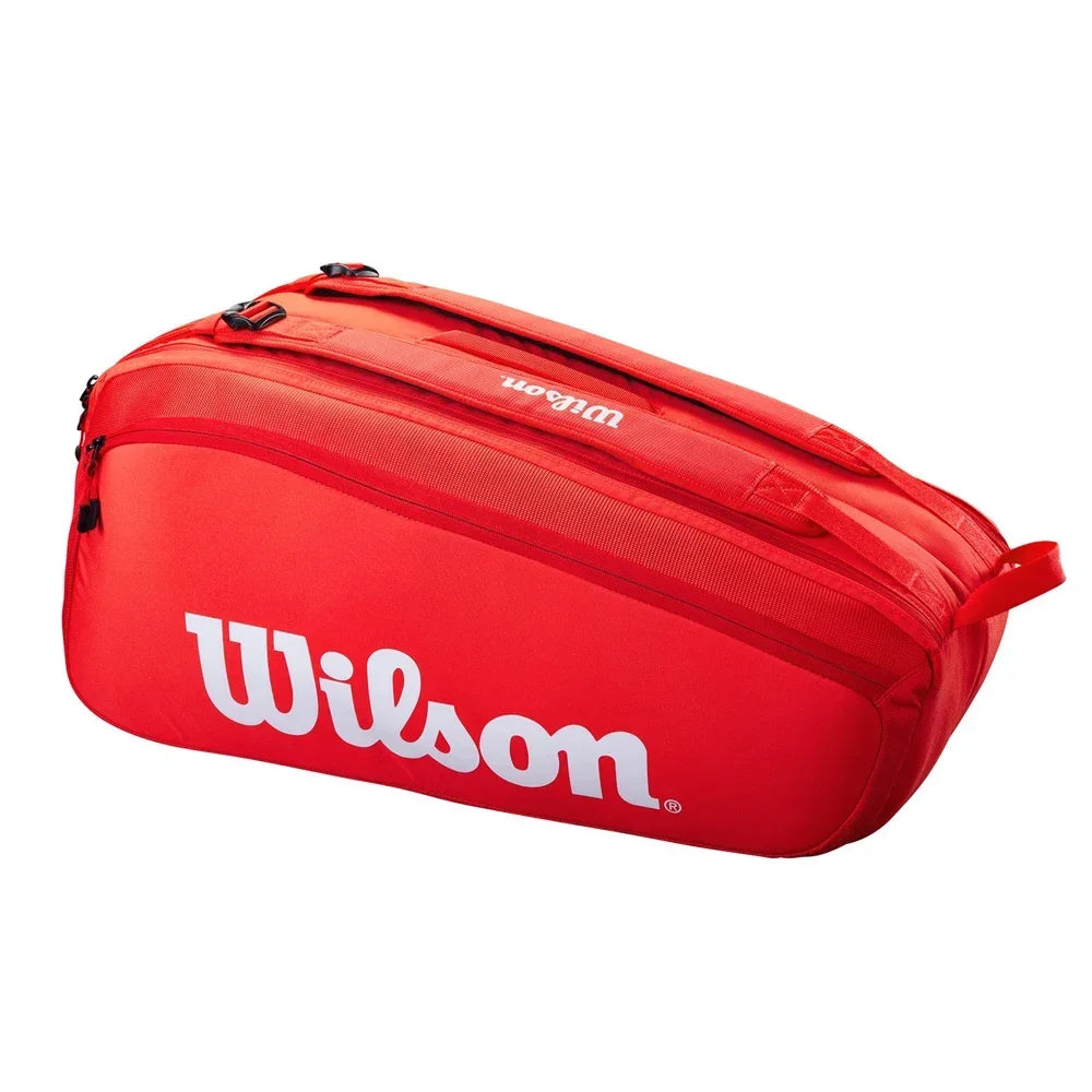 Wilson 2023 Super Tour Pro Staff 6 Pack Fine-knit Coating Tennis Bag 3-Decks Racket Backpack Racquet Bag with Thermoguard Red