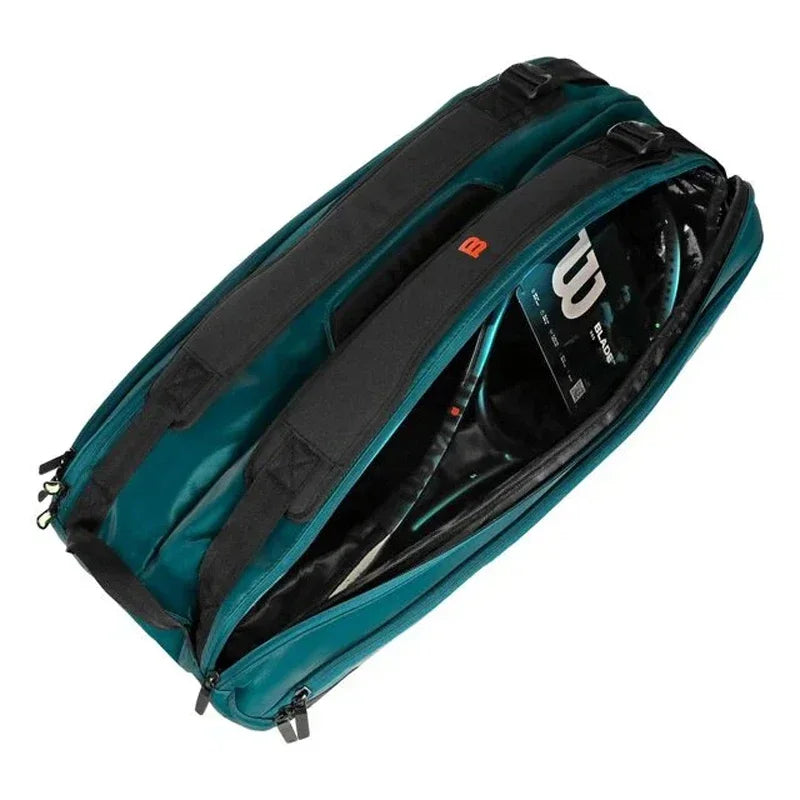 Wilson Brand Super Tour V9 tennis bag, large racket backpack, emerald, with insulated lining, 9 packs, 2024