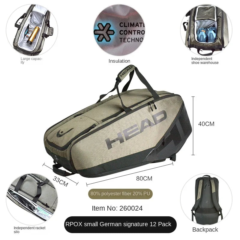 HEAD Djokovic Series Djokovic Duffle Bag Backpack Jr. Signature Double Shoulder Tennis Racket Pack Match Field Bag