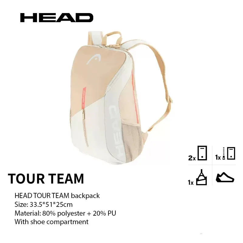 Genuine Head Tennis Backpack Team Multi-funtional Sports Badminton Racket Bag For 1-2 Pcs Padel With Shoes Bag