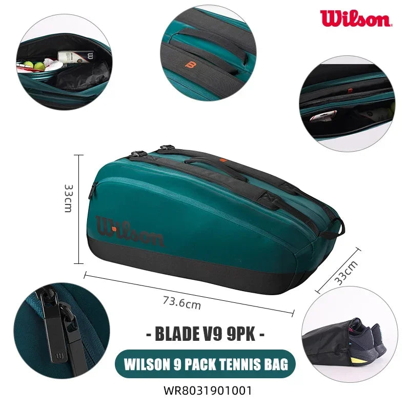 Wilson Brand Super Tour V9 tennis bag, large racket backpack, emerald, with insulated lining, 9 packs, 2024