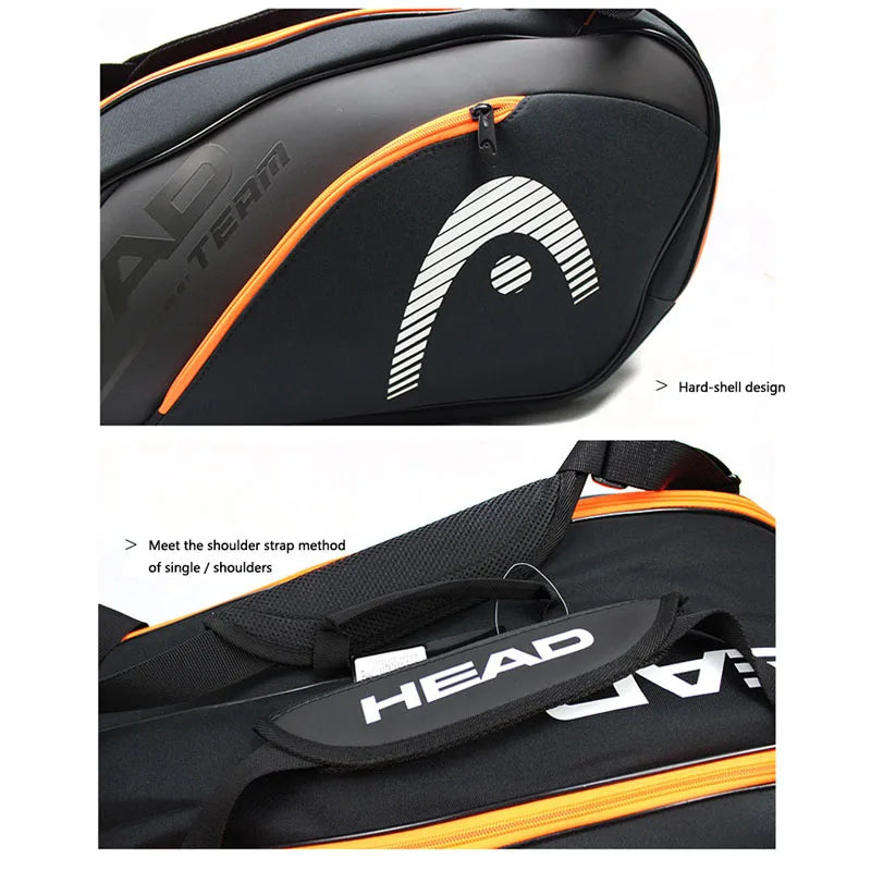 HEAD 6 Pieces Tennis Rackets Bag Hard Shell Sports Bag Large Capacity 9 Badminton Racquets Backpack Men Women Tenis Squash Padel