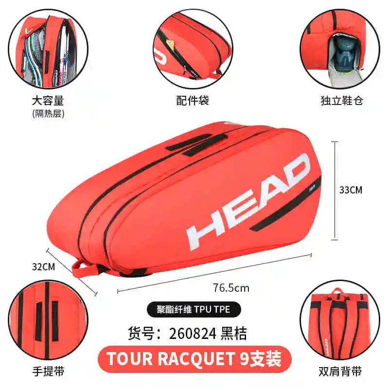 HEAD TOUR Series 2024 Original Tennis Backpack 1-2Pack Head Tennis Racket Bag Padel Beach Tennis Shoulder Bag Racquet Tennis Bag