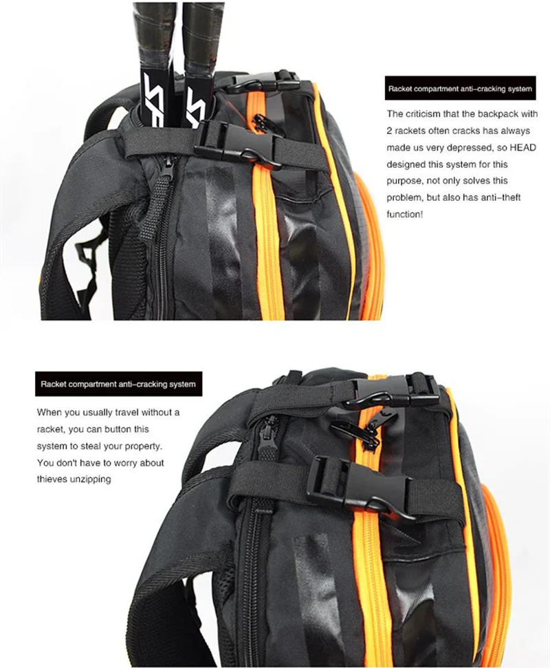 Head Original Tennis Backpack Large Capacity Outdoor Sports Rackets Bag Men Women Padel Tennis Sport Bag with Shoe Compartment