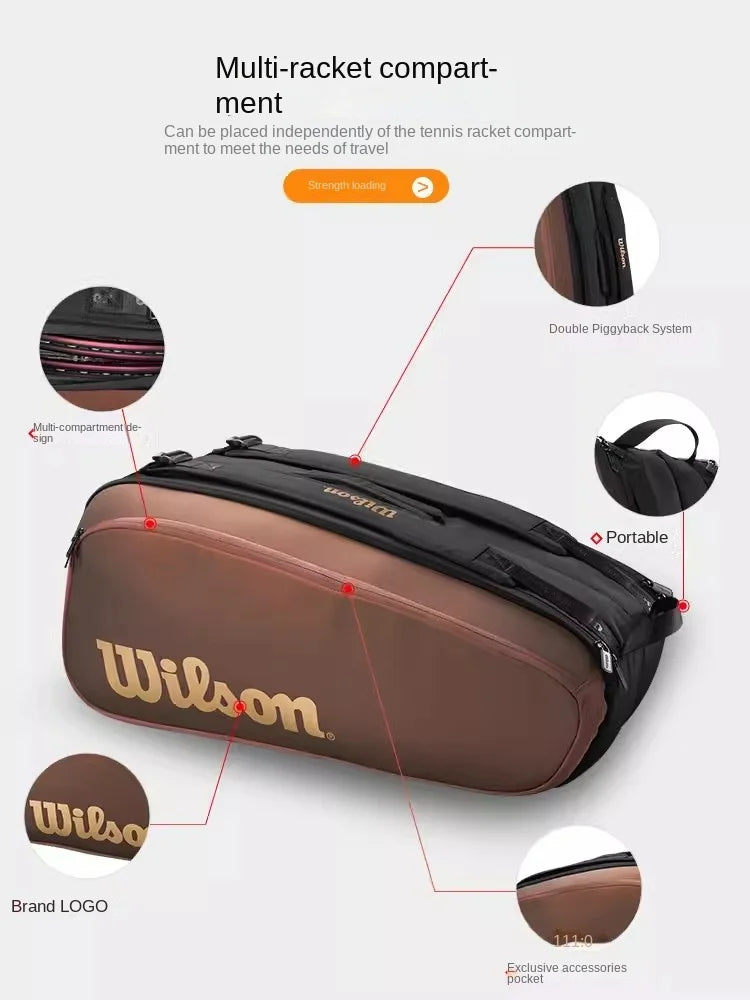 Wilson Tennis Racket Bag V14 9-Pack Large Capacity Racket Backpack with Shoes Compartment Sports Bag Super Tour Pro Racket Bag