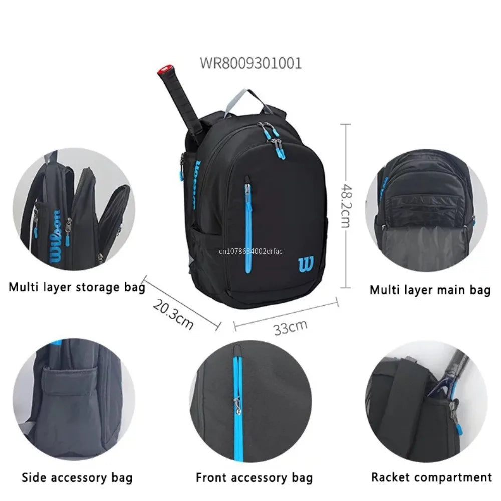 Wilson Ultra Tennis Backpack Multi functional Large Capacity Black/Blue Double Shoulder Tennis Bag WR8009301001