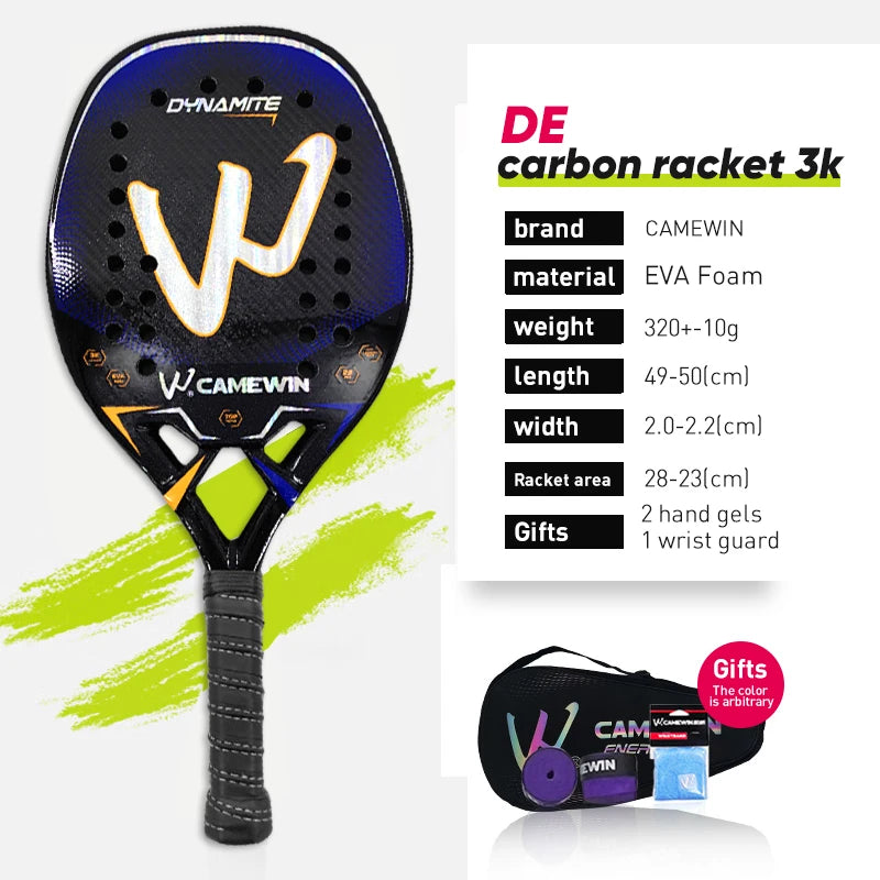 CAMEWIN Padel Racket Carbon 3K Beach Tennis Racket Cage Transparent Padel Racket Beach Shooting Sports Tennis Woman Mens Bag