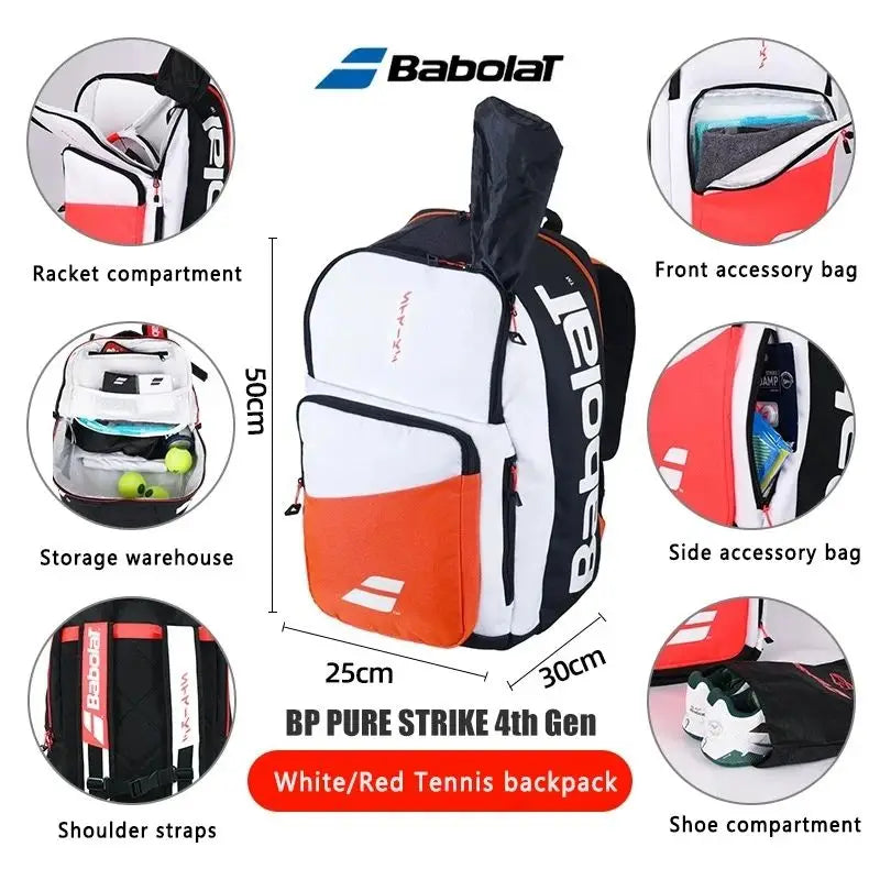 Original Babolat PURE STRIKE 4th Gen Tennis Backpack Large Capacity Tennis Padel Racquet Sport Bags Holds Up To 3 Racket