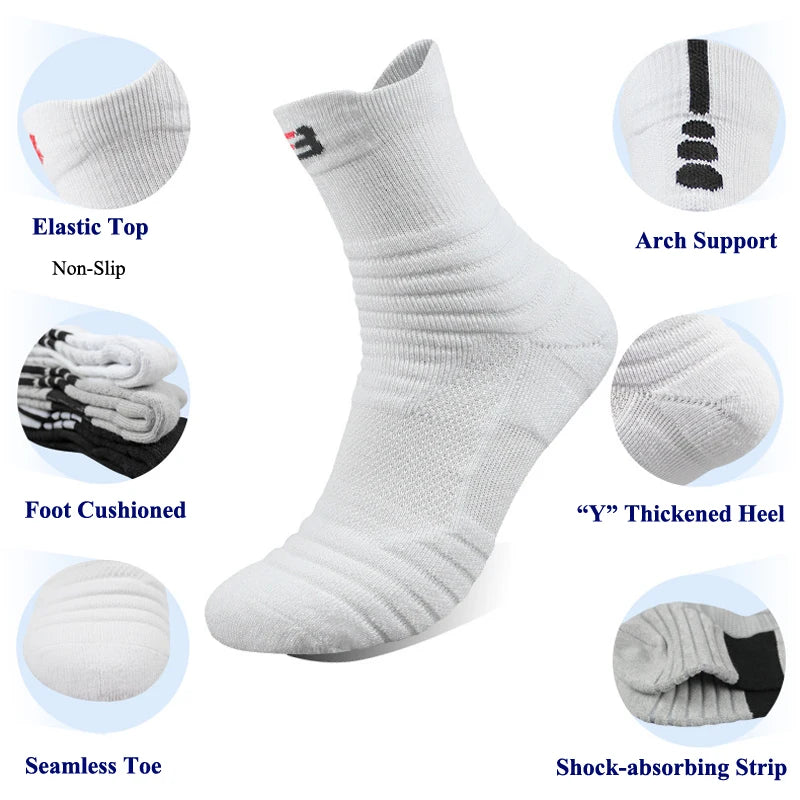 Men Sports Socks Shock-absorbing Cushion Terry Towel Basketball Cycling Running Hiking Tennis Socks for Women Cotton Size 31-48