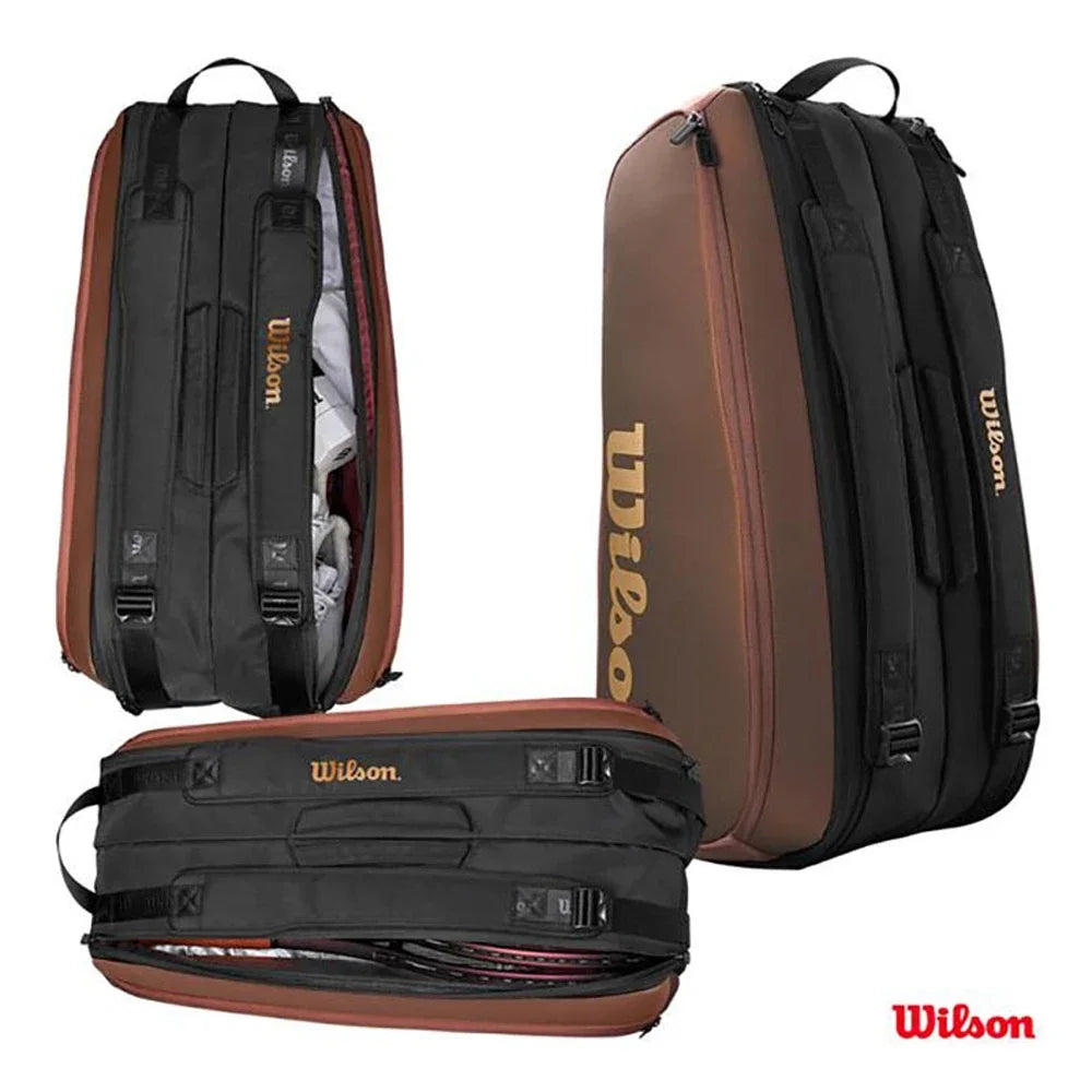 WILSON 2024 Pro Staff V14 Super Tour Brown Tennis Racket Backpack Large 9 Pack Tennis Bag With Thermoguard Racket Compartment