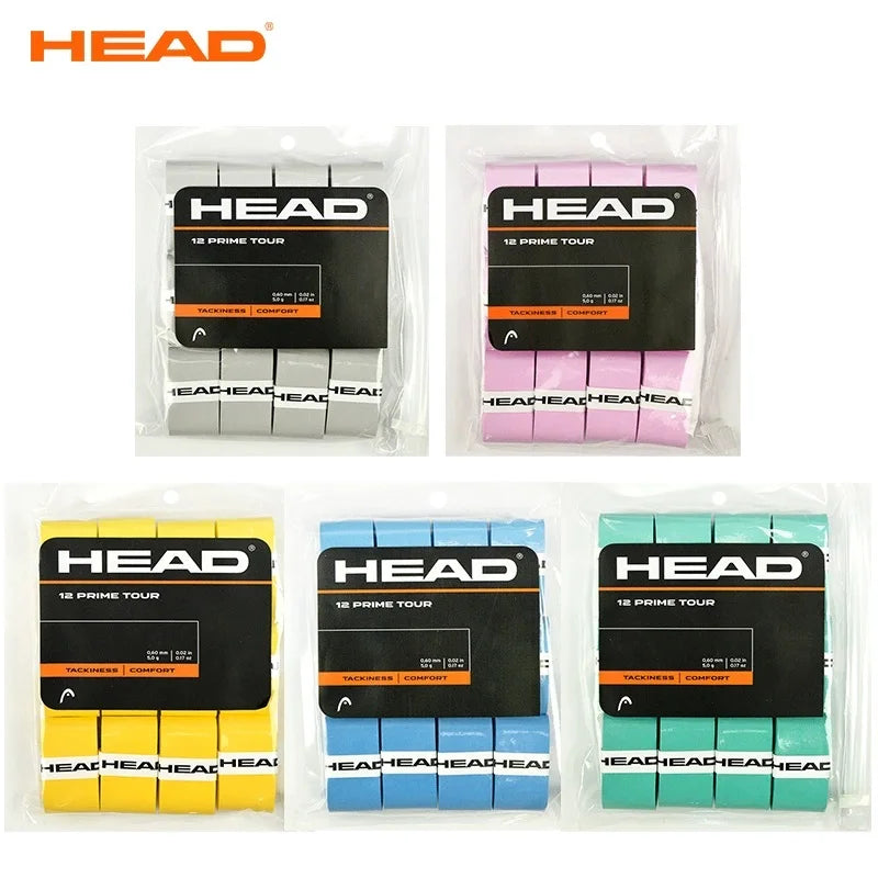 12pcs HEAD Overgrips Sweatband Tennis Racket Hand Rubber Anti-slip Rubber Racket Handle Strap Sweat Absorbent Wear Resistant