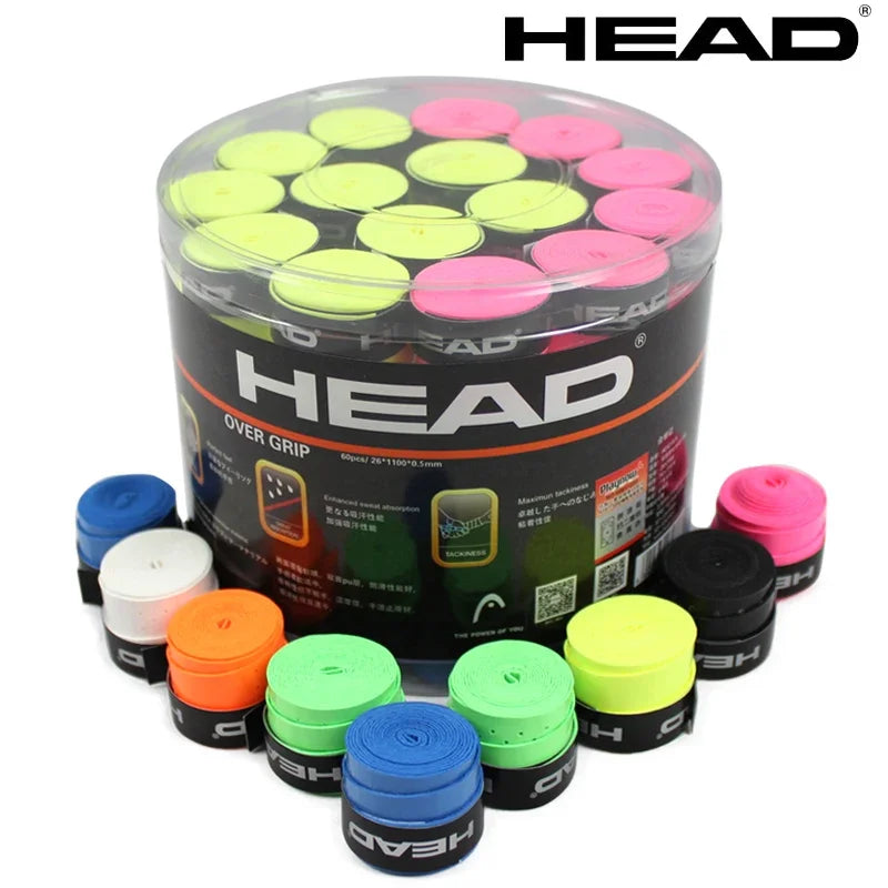 60pcs/lot HEAD Tennis Overgrip Anti Slip Padel Racket Hand Glue Rackets Grip Tape Training Sweatband Badminton Accessories